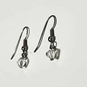 Dainty Clear Geometric Bead Dangle Hook Earrings Minimal Romantic tiny